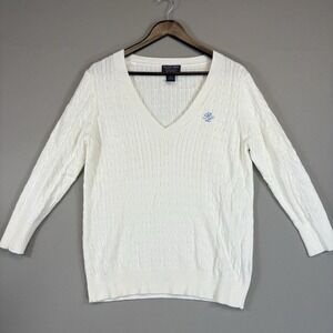 Ralph Lauren Polo Jeans Co Women's XL Sweater V Neck‎ Cable Knit RL Logo